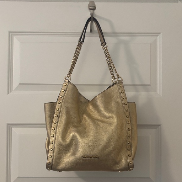 Michael Kors Handbags - Michael Kors Newbury studded Gold Medium Shoulder Bag chain strap soft leather